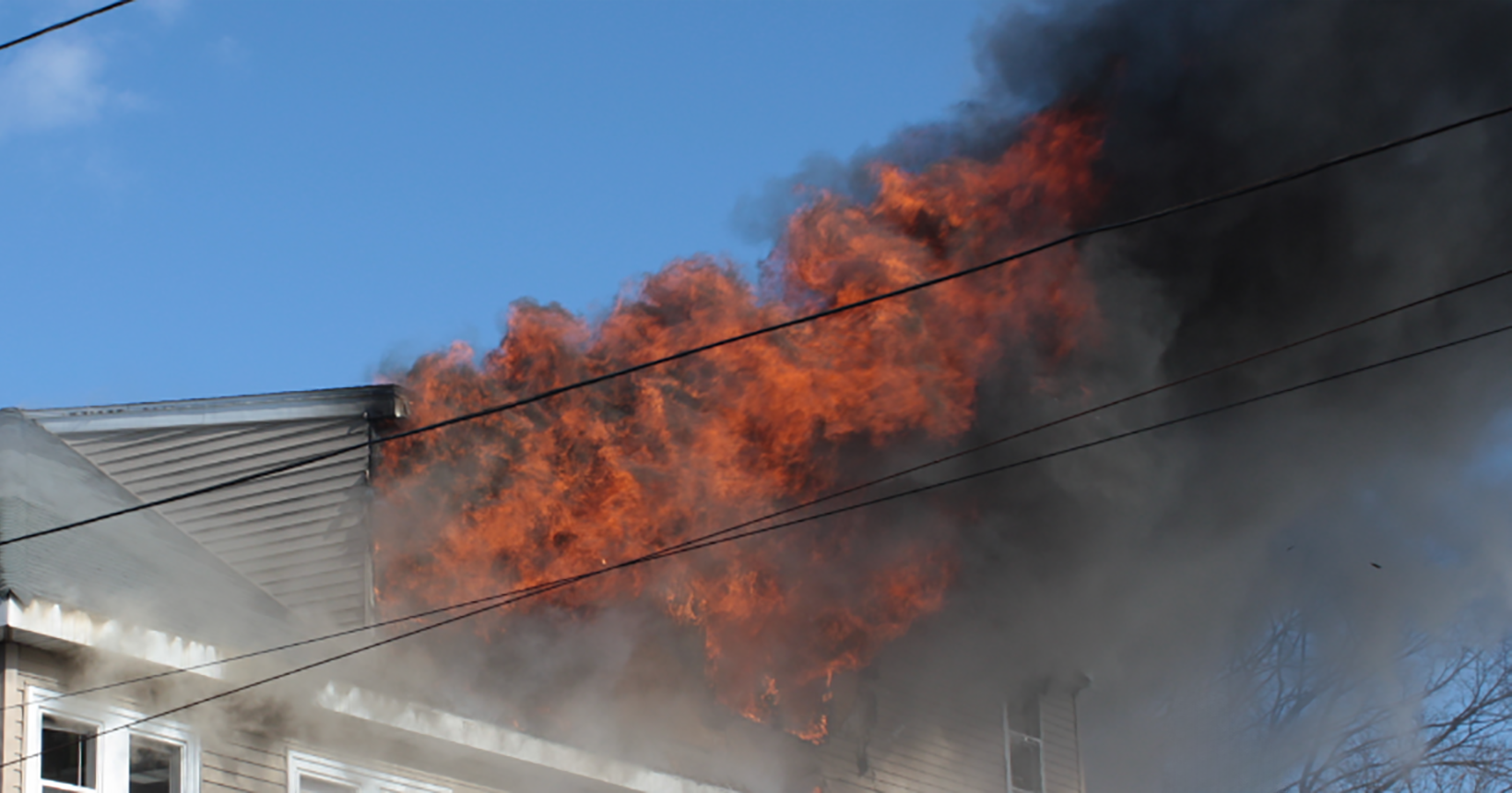 Long flames from dormer windows